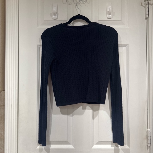 Brandy Melville Navy Blue Cable Knit Cropped Cardigan - Picture 2 of 2